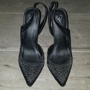 BLACK RHINESTONE SLINGBACK PUMPS